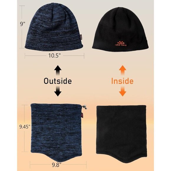 Unisex Black Blue Knit Fleece-Lined Ski Cap & Neck Gaiter Set main image 5